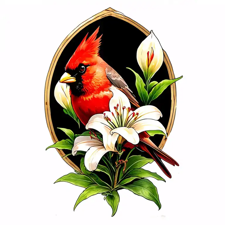 Cardinal With Italian Lily