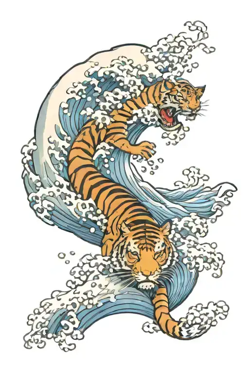 Half Sleeve Includes Great Wave Of Kanagawa Tiger And The Lotus
