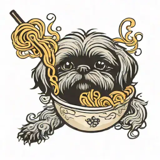 Black Shih Tzu Dog Ramen Noodles