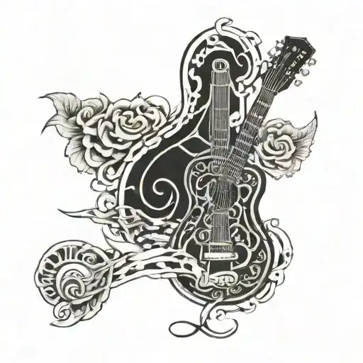 Guitar With Roman Numerals Intertwined