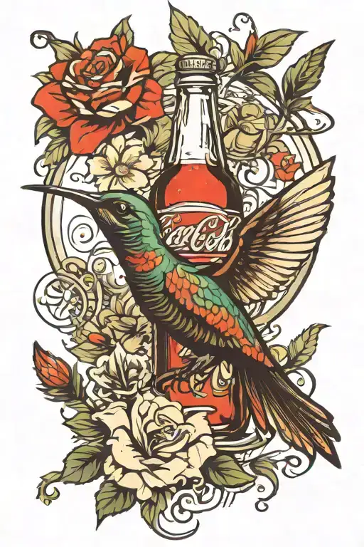 Coca-cola Bottle And Hummingbird Drinking