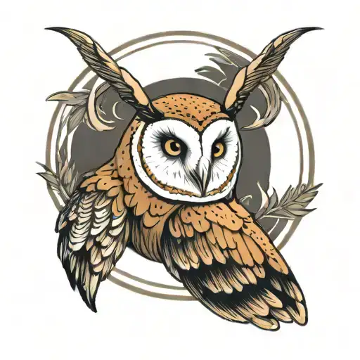 Barn Owl With Ram Horns