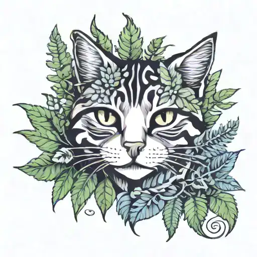 Cat And Fern Leaf