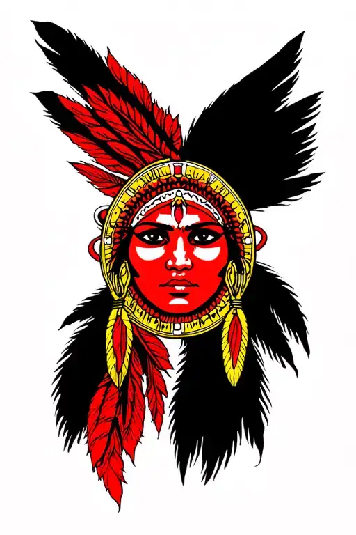 Red Indian Face Of Women And Sun