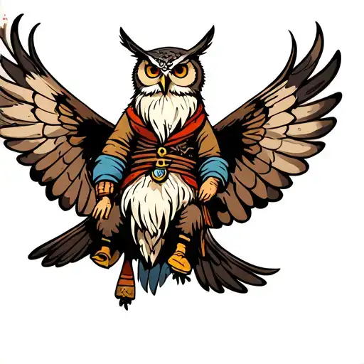 Knome Riding A Owl Flying
