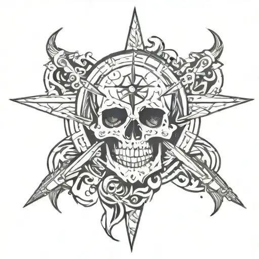Tribal Mix Tattoo With Compass And Skull