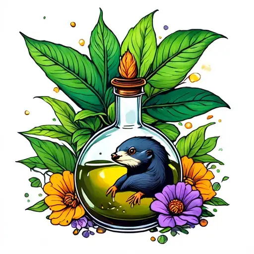 Potion Bottle And Niffler Fancy Plant Behind It