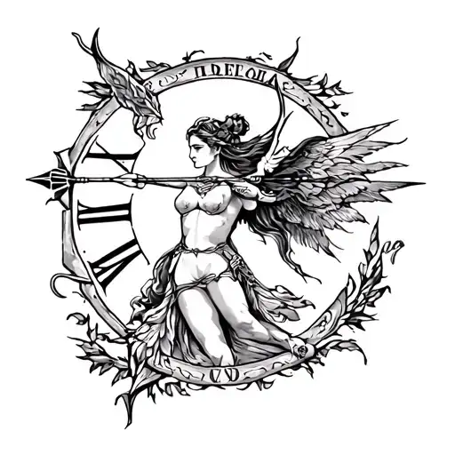 Small Artemis Tattoo With Bow And Arrow And A Roman Numeral One Underneath