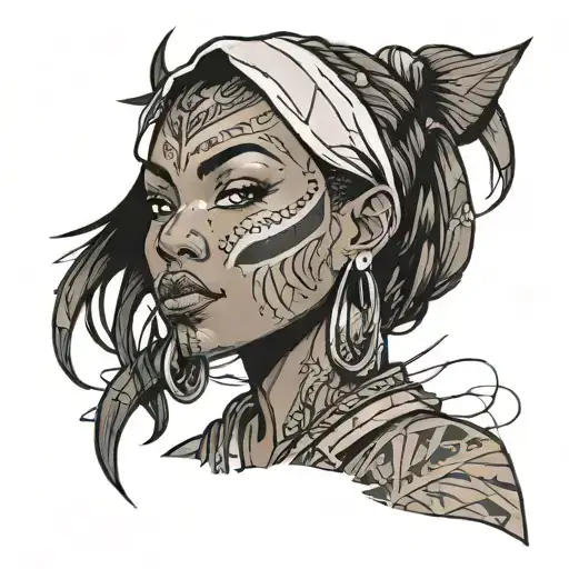 Black Female Warrior Face With Short Hair