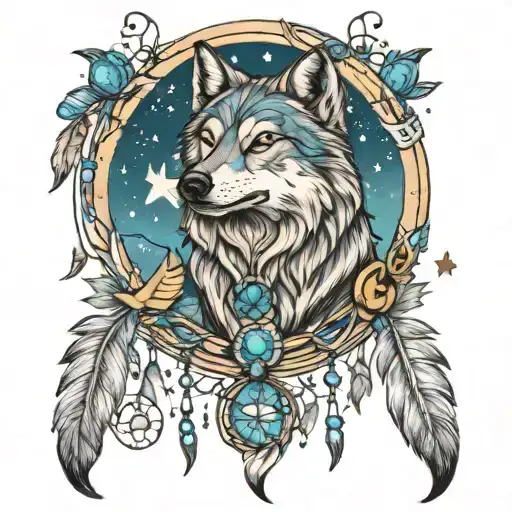 Dreamcatcher Wolf Stars Moon