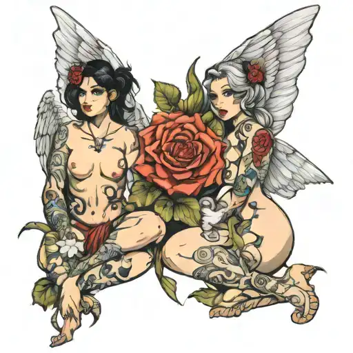 Nude Lesbians Angel Devil Clear Skin Cunniligus