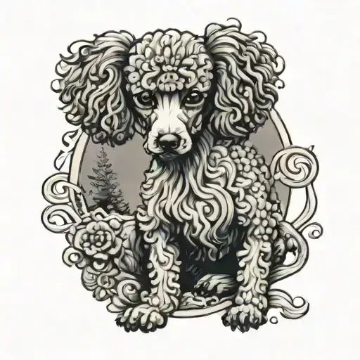 Realistic Image Of A Miniature Poodle With The Yggdrasil In Background