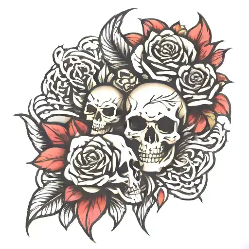 Skulls And Roses Lined Phoenix