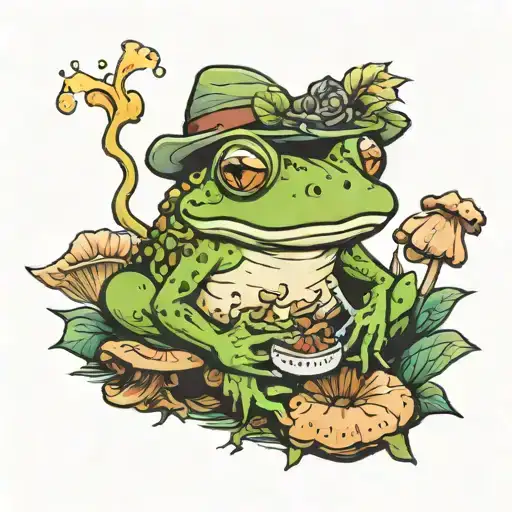 A Hippier Frog Smokes On A Mushroom