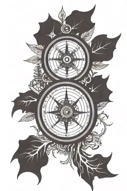 Bike Tire Combined With Compass And Trees