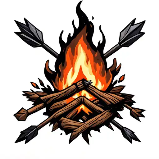 Campfire With Arrows And A Bow In Background