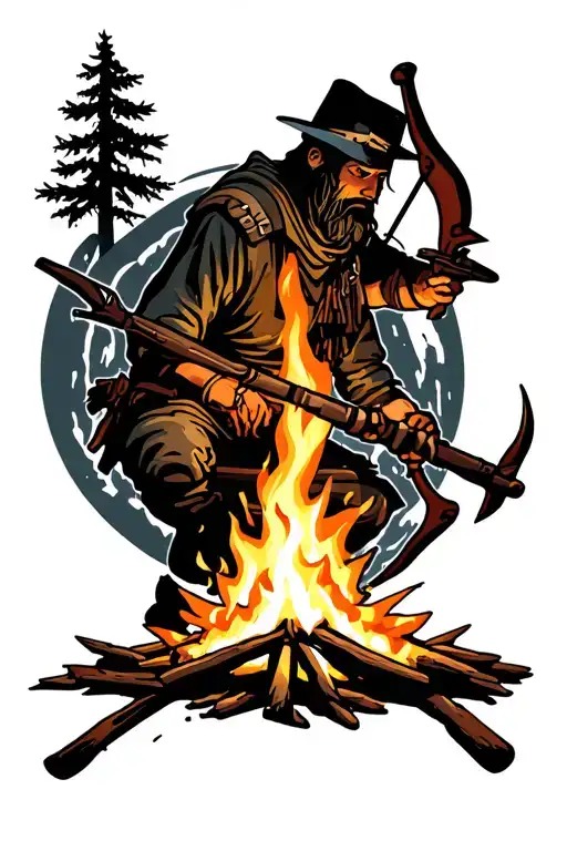 Campfire Scene Dark With Archery Theme