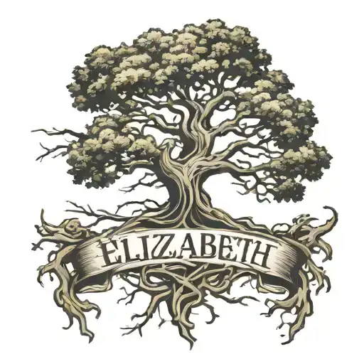 Oak Tree With The Roots Spelling Elizabeth Written