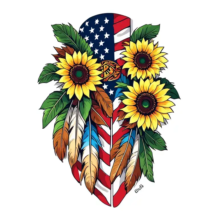 American Flag Flowers Sunflowers Cherokee Indian Flag Cherokee Feathers