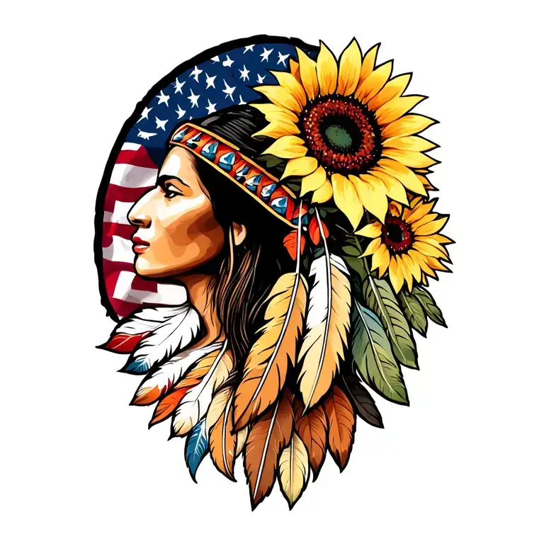 American Flag Sunflowers Cherokee Indian Flag Cherokee Feathers