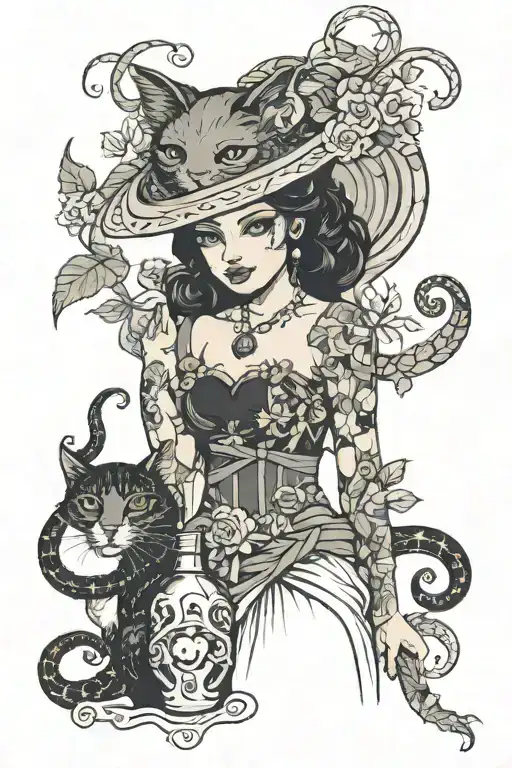 Femida With A Bottle Of Vine And With A Cat Or A Snake