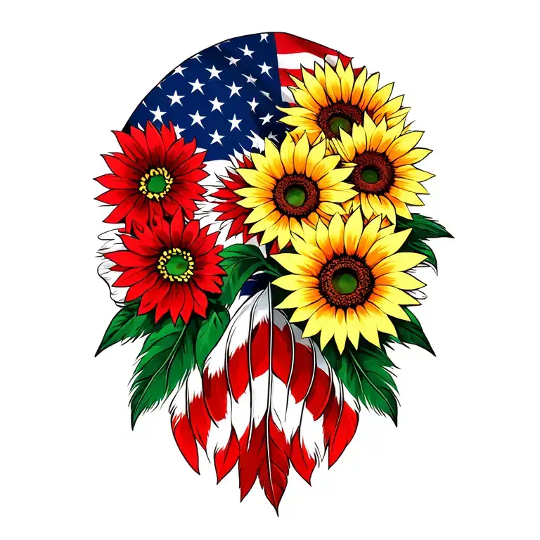 American Flag Sunflowers Blossom Flower Cherokee Indian Flag Cherokee Feathers