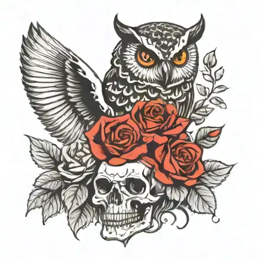 Owl With A Skull And Roses And A Semi Truck