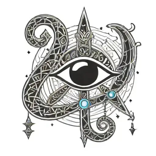 Crescent Moon With The Ankh And The Eye Of Horus