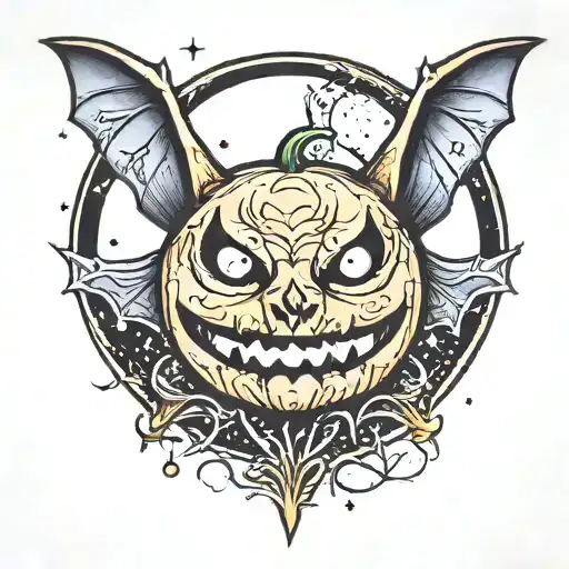 Bat Holding Jack O Lantern With A Moon In The Background