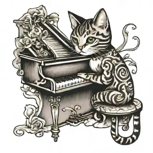 A Cute Cat Playing A Piano
