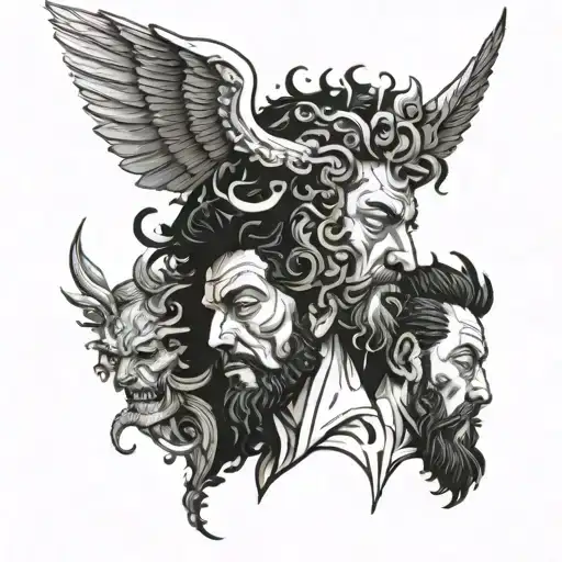Marcus Aurelius Half Face With Oni And Icarus Falling