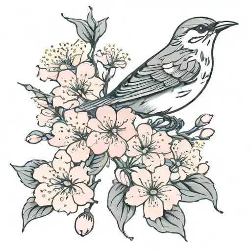 Cherry Blossom And Bird
