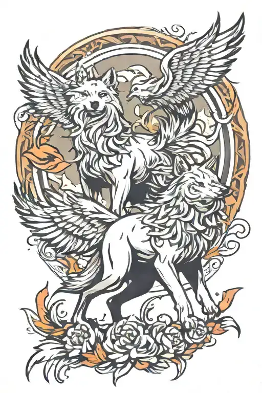 Wolf And Pheonix Rising