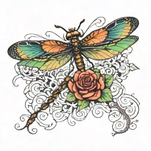 A Mystical Dragonfly With Intricate Rose Patterns On Its Wings