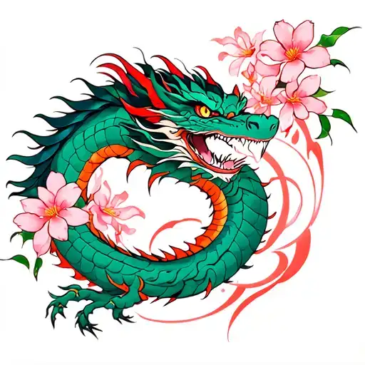 Cherry Blossom And Dragon