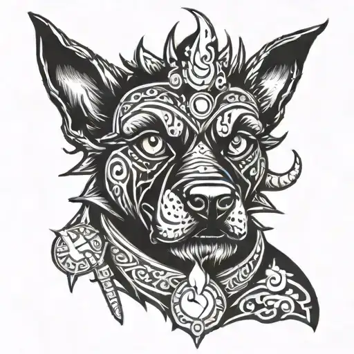 Black Dog With Pointy Ears With A Tiki Torch Transforming