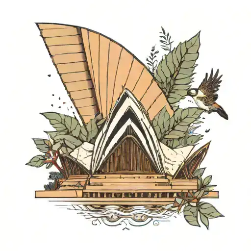 Sydney Opera House Surrounded By Eucalyptus Trees And A Kookaburra