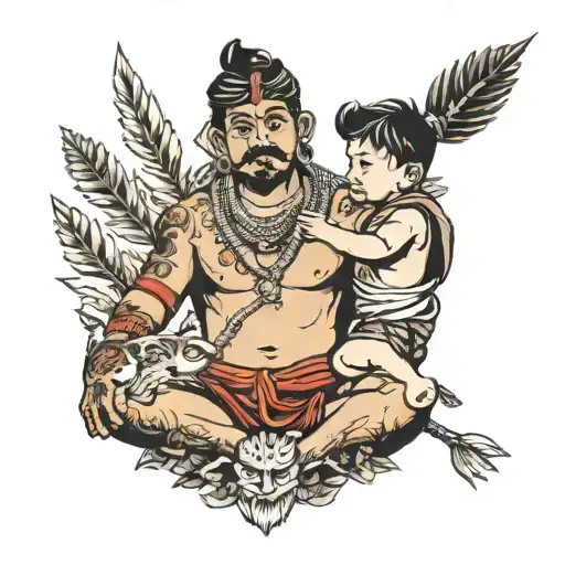 Himalyas With A Boy Holding Boy And Arrow