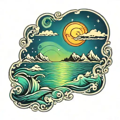 Northern Lights Over Ocean With Sun Shining