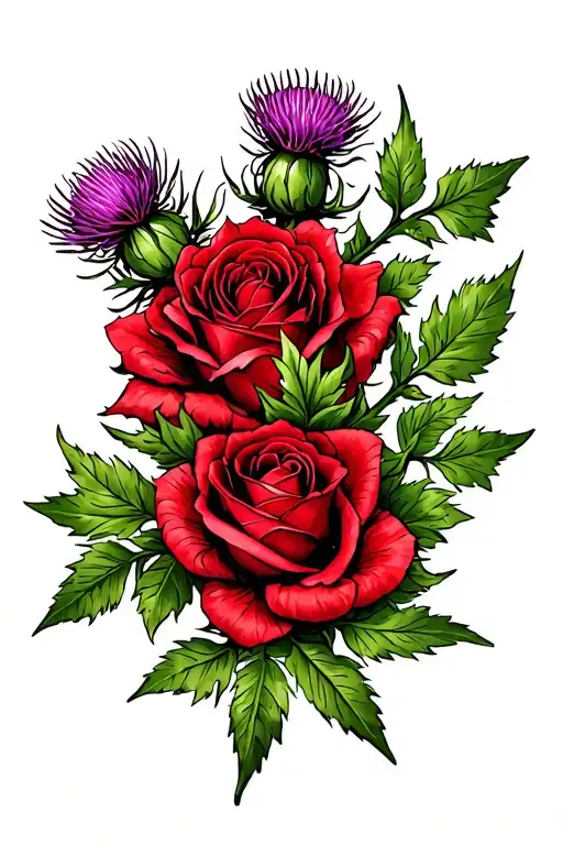 Scottish Thistle And Red Rose Intertwined