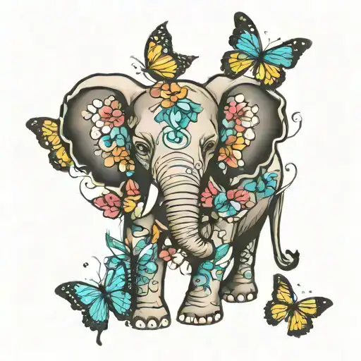 Elephant And Butterflies