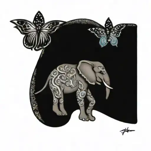 3 Small Elephant And Butterflies