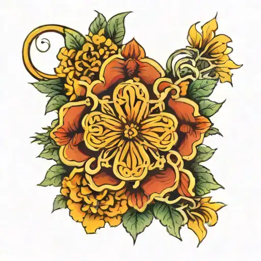 Celtic Corss And Marigold Flower