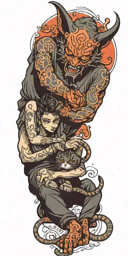 Demon Petting A Cat