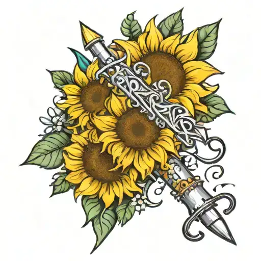 Dagger With Sunflowers And Words Make Art Not War And Paint Br Ush