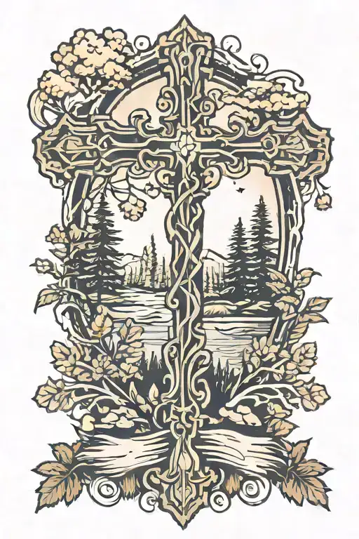 Cross With Forest Background
