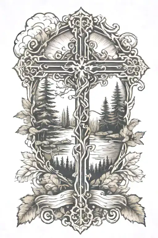 Cross With Forest Background