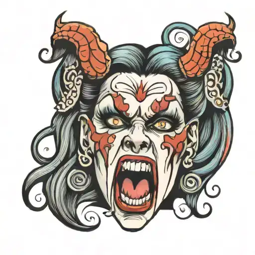 Evil Woman Face Screaming