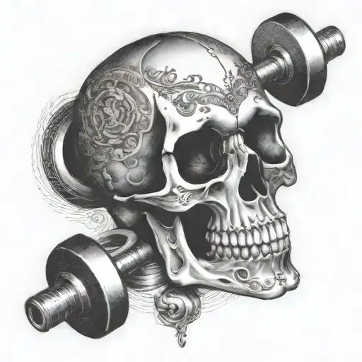Create A Tattoo Of A Skull Lifting Weights With Intricate Dotwork Details