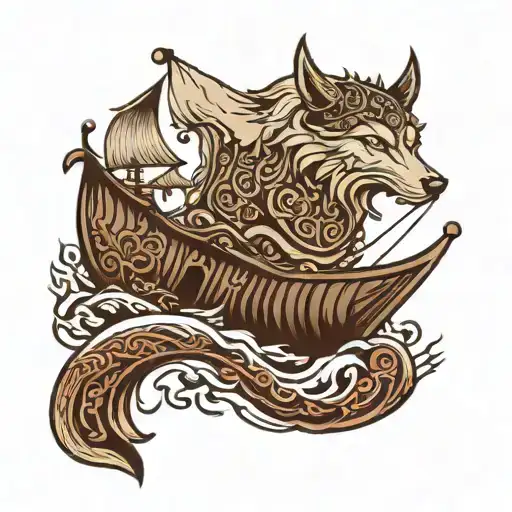 Wolf Viking Ship Sailing